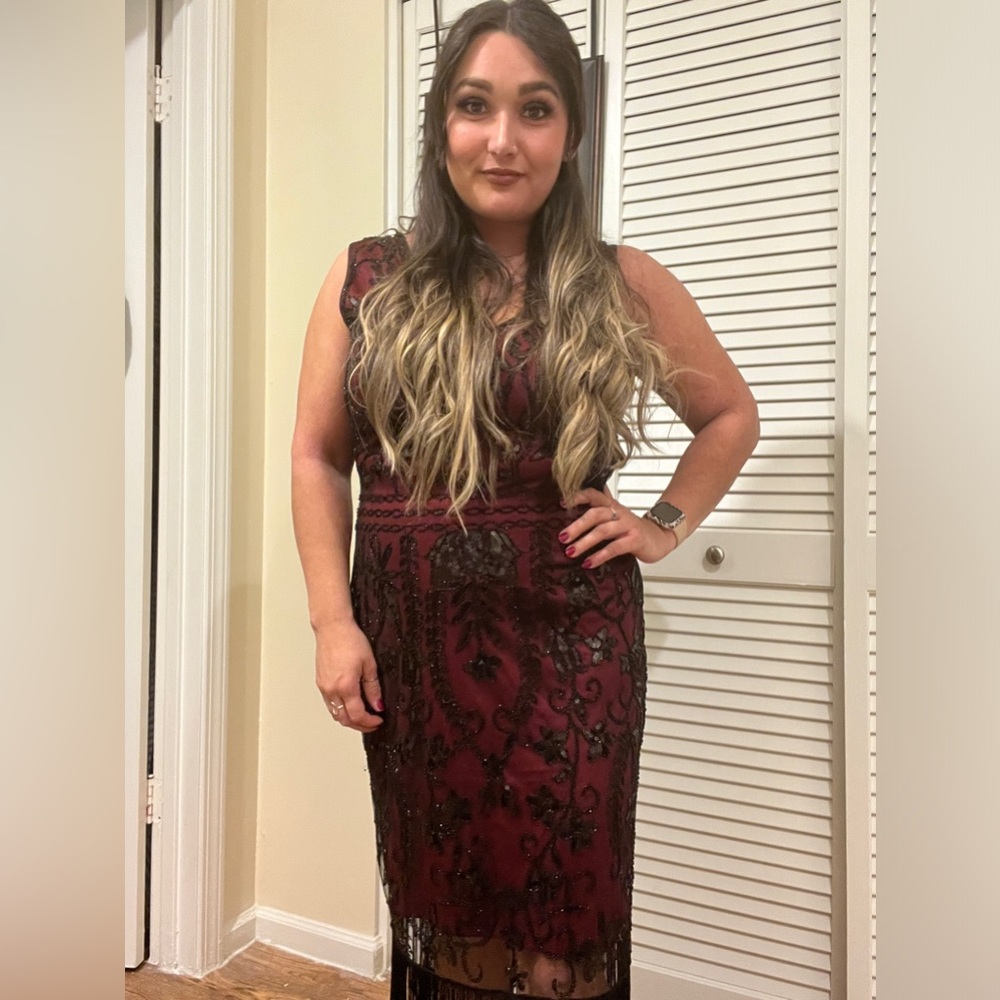 Red Flapper Style Dress- L - Picture 5 of 5
